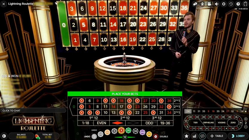 Lightning Roulette interface