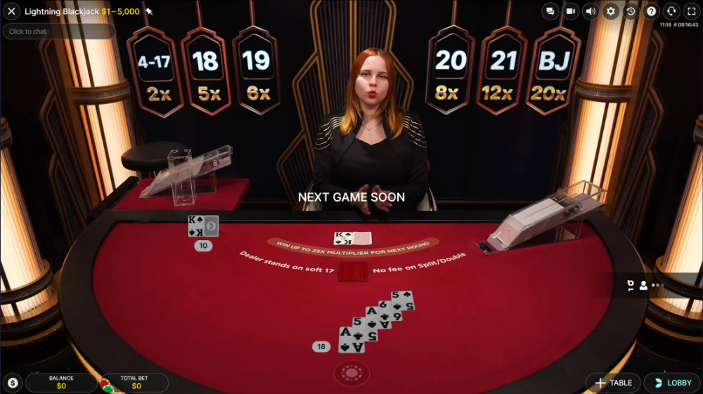 Lightning Blackjack interface